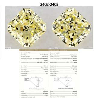 0.56 Carat Square Radiant Fancy Yellow SI1 - EX VG GIA Natural Diamond