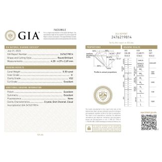 0.3 Carat Round H VS2 EX GIA Natural Diamond