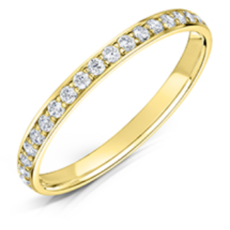 DiamondZee 18ct Yellow Gold Full grain Round Brilliant Diamond set 2mm band