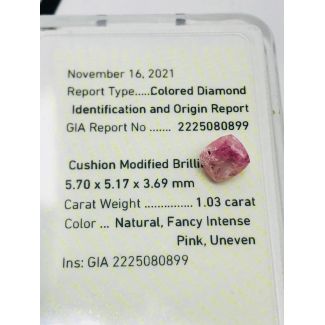 1.03 Carat Cushion Modified Fancy Pink - GD GIA Natural Diamond