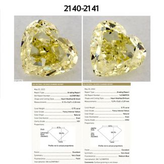 0.75 Carat Heart Fancy Yellow VS1 - EX VG GIA Natural Diamond