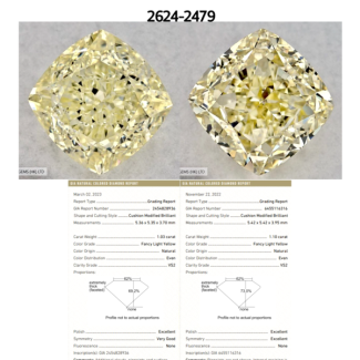 1.03 Carat Cushion Brilliant Light Yellow VS2 - EX VG GIA Natural Diamond