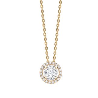 DiamondZee 4 claw round diamond Halo stud Pendant 18ct White Gold - 16 inch chain