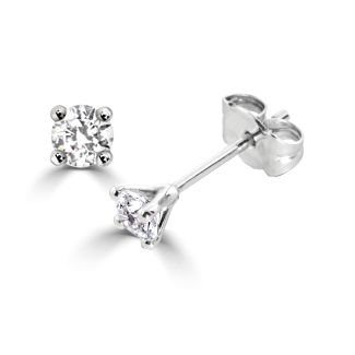 DiamondZee V shaped 4 claw Round Diamond Stud Earrings