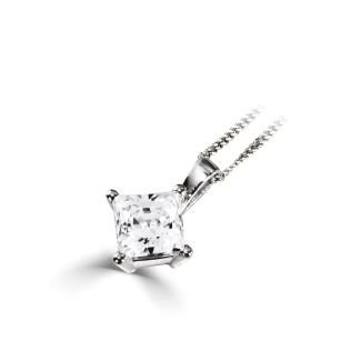 DiamondZee 4 claw compass set solid bale Princess Cut Diamond Pendant  -18inch