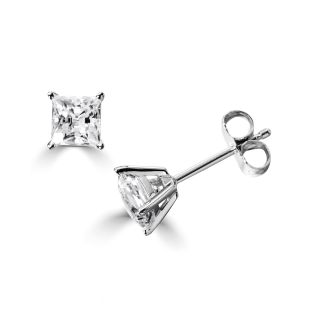 DiamondZee 4 claw Princess cut Diamond Stud Earrings