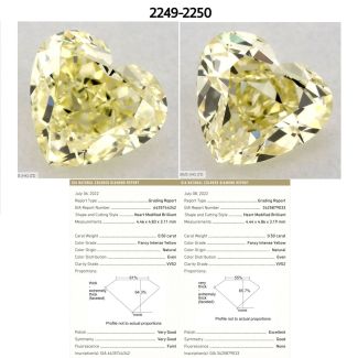 0.5 Carat Heart Fancy Yellow VVS2 - VG GIA Natural Diamond