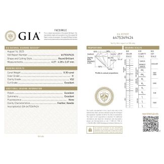 0.3 Carat Round H VS2 EX GIA Natural Diamond