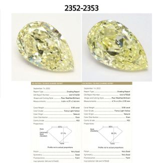 0.5 Carat Pear Light Yellow VS2 - VG GD GIA Natural Diamond